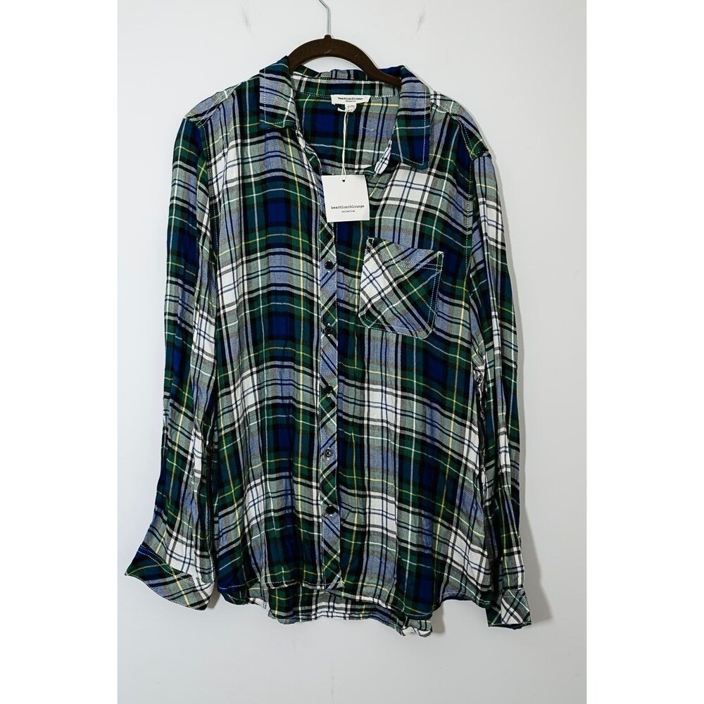 Beach Lunch Lounge Flannel‎ Shirt Button down XL Plaid charley Tartan NEW